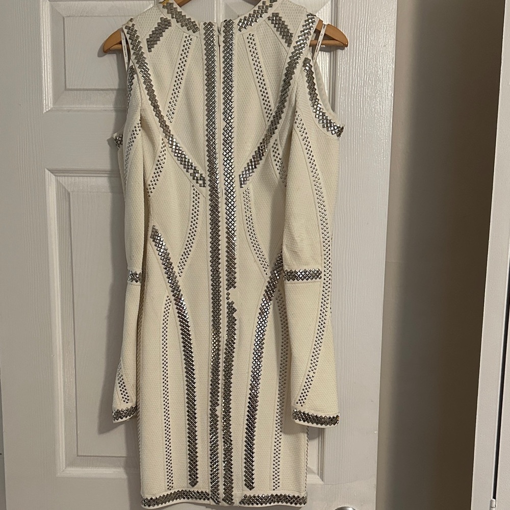Herve Leger White and Silver Long Sleeve Dress - Picture 3 of 9